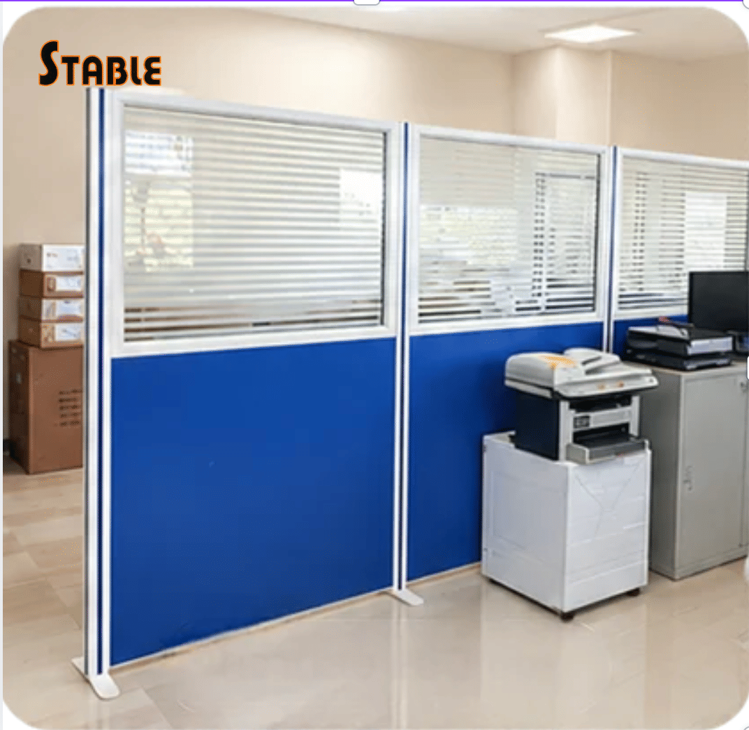 ฉากกั้นสำนักงานกระจกขัดลาย STABLE TYPE B-1 180X105.5 ซม. สีน้ำเงิน_3